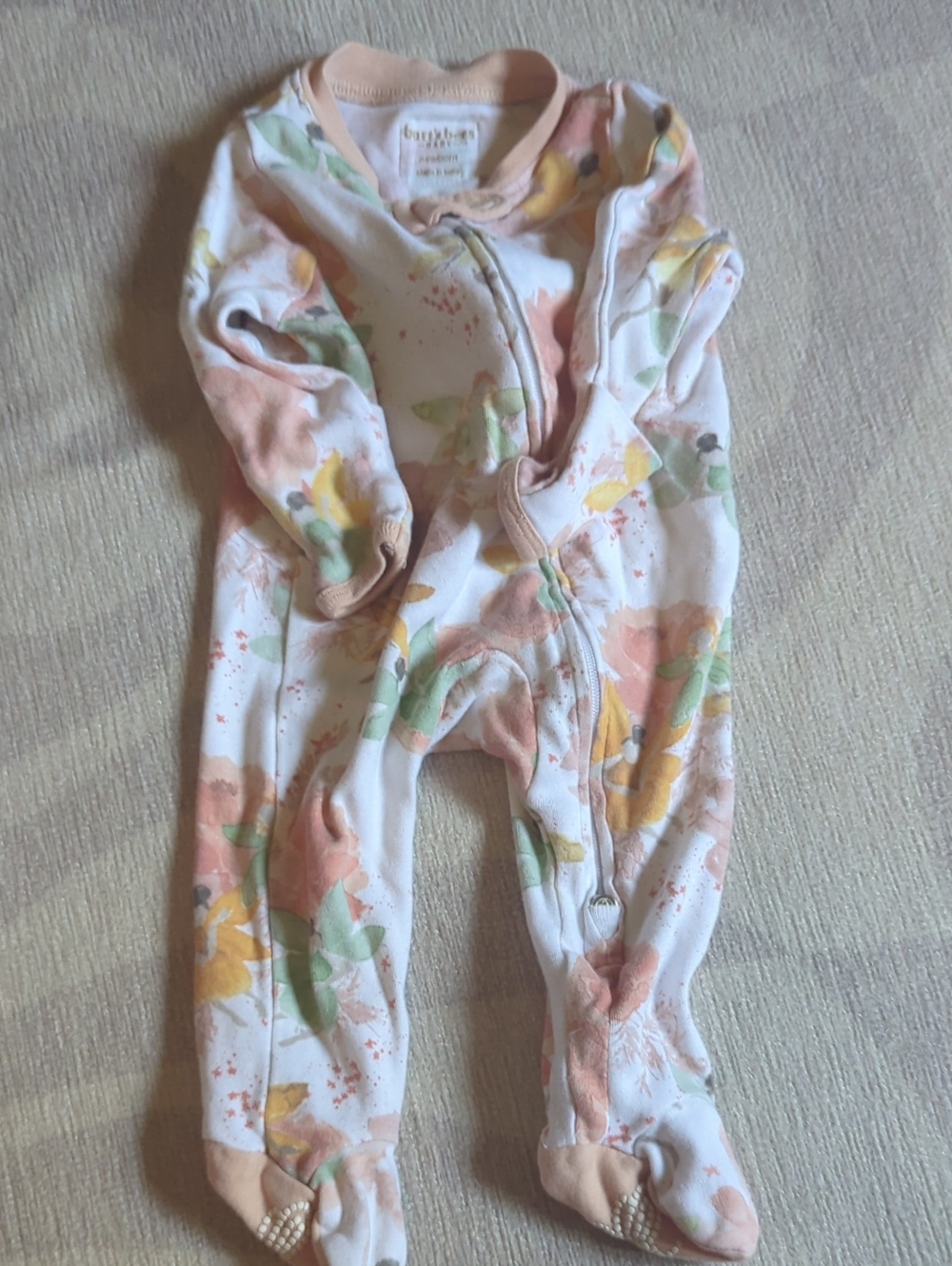 Burt's Bees Peach & Yellow Floral Footed One-Piece